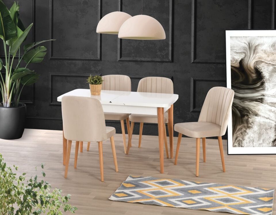 Uyar Beyaz 4 Adet Havuz Salon Sandalye 75*130+30 Kelebek Açılabilir Masa Takımı