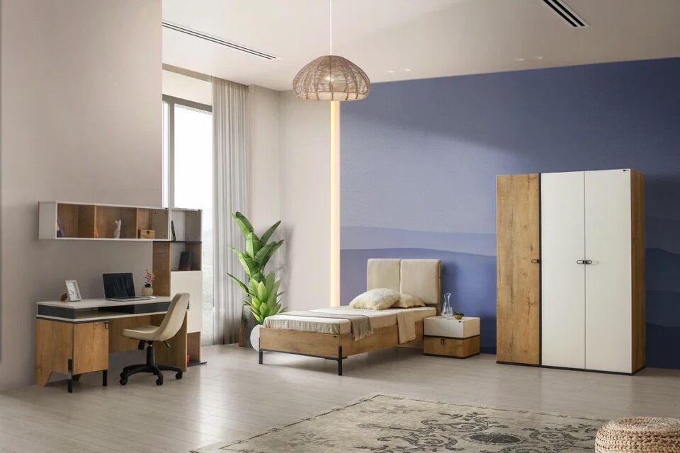 Gitar Alaçatı 3 Kapılı Dolap Karyolalı Genç Odası Takımı