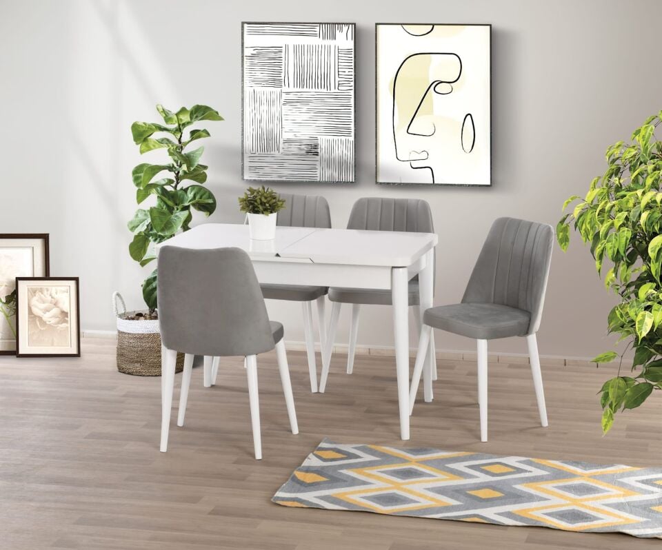 Uyar Beyaz 4 Adet Havuz Mutfak Sandalye 70*110+30 Kelebek Açılabilir Masa Takımı