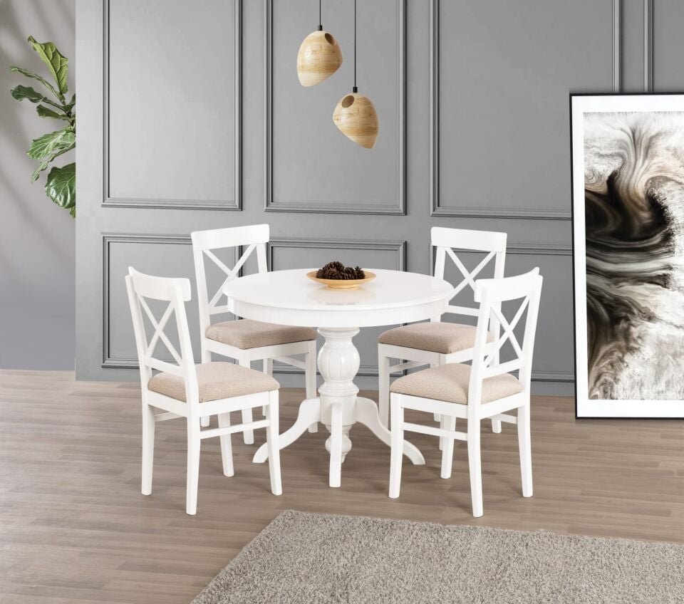 Uyar Beyaz 4 Adet Alaçatı Sandalye 100*100+30 Fiskos Açılabilir Lake Masa Takımı