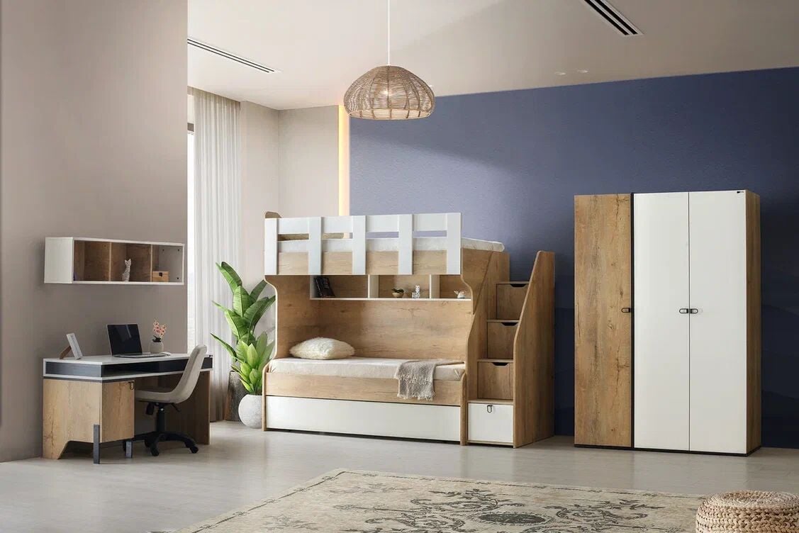 Gitar Alaçatı 3 Kapılı Dolap Ranzalı Genç Odası Takımı