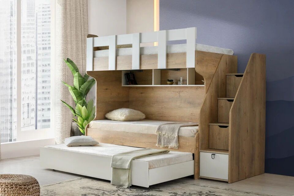 Gitar Alaçatı 3 Kapılı Dolap Ranzalı Genç Odası Takımı