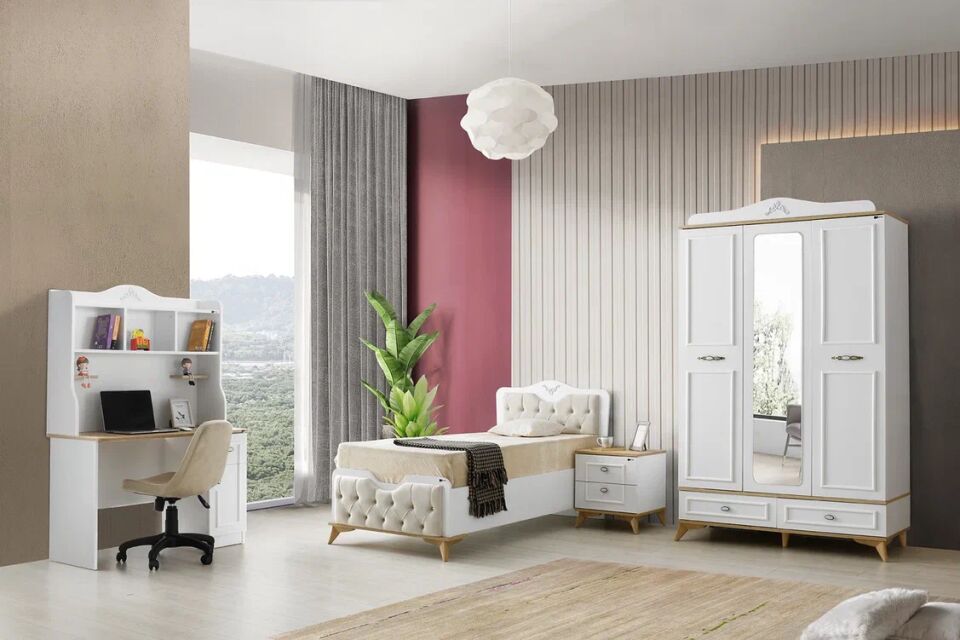 Gitar Viyana 3 Kapılı Dolap Bazalı Karyola Genç Odası Takımı