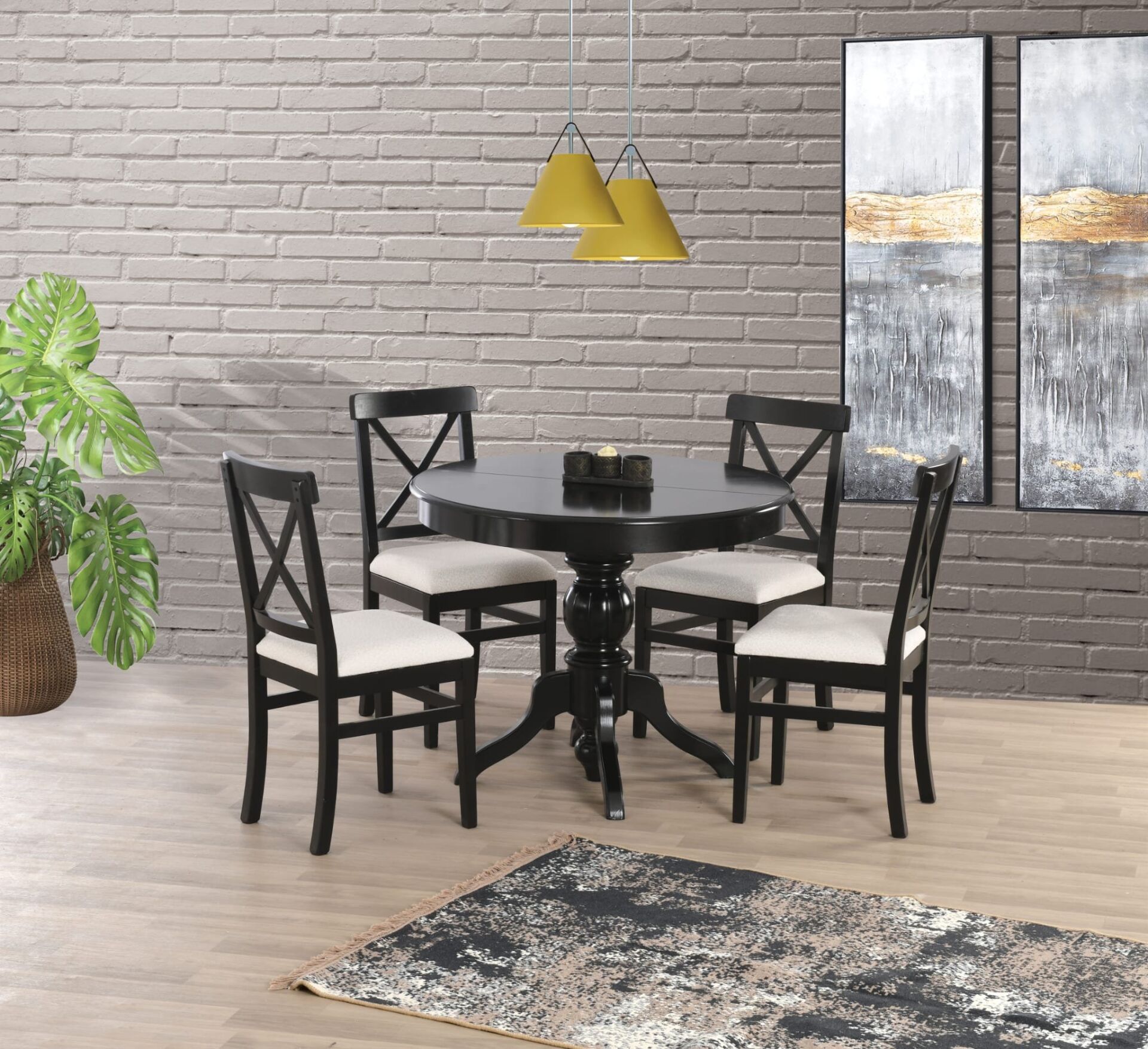 Uyar Siyah 4 Adet Alaçatı Sandalye 100*100+30 Fiskos Açılır Lake Masa Takımı