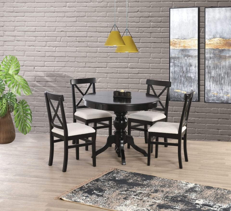 Uyar Siyah 4 Adet Alaçatı Sandalye 100*100+30 Fiskos Açılır Lake Masa Takımı