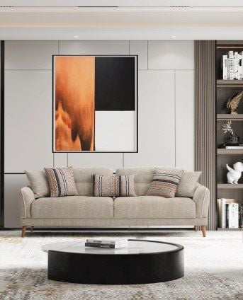 Relax Krem Ahşap Ayaklı Kanepe