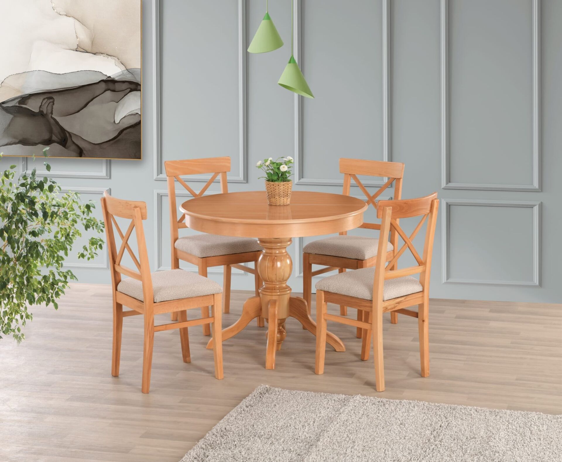 Uyar Naturel 4 Adet Alaçatı Sandalye 100*100+30 Fiskos Açılır Masifli Masa Takımı