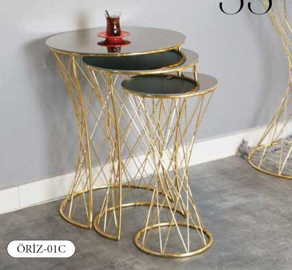 Mim Bronz - Gold Örgülü Zigon Sehpa