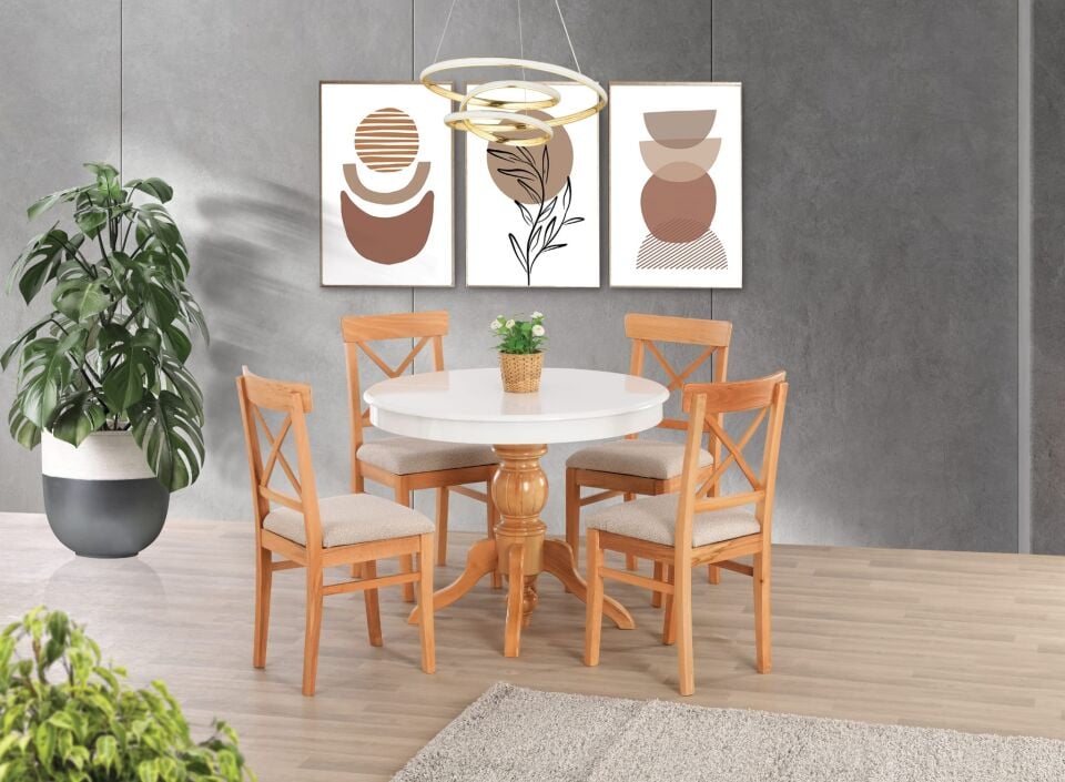 Uyar Beyaz 4 Adet Alaçatı Sandalye 100*100+30 Fiskos Açılır Lake Masa Takımı