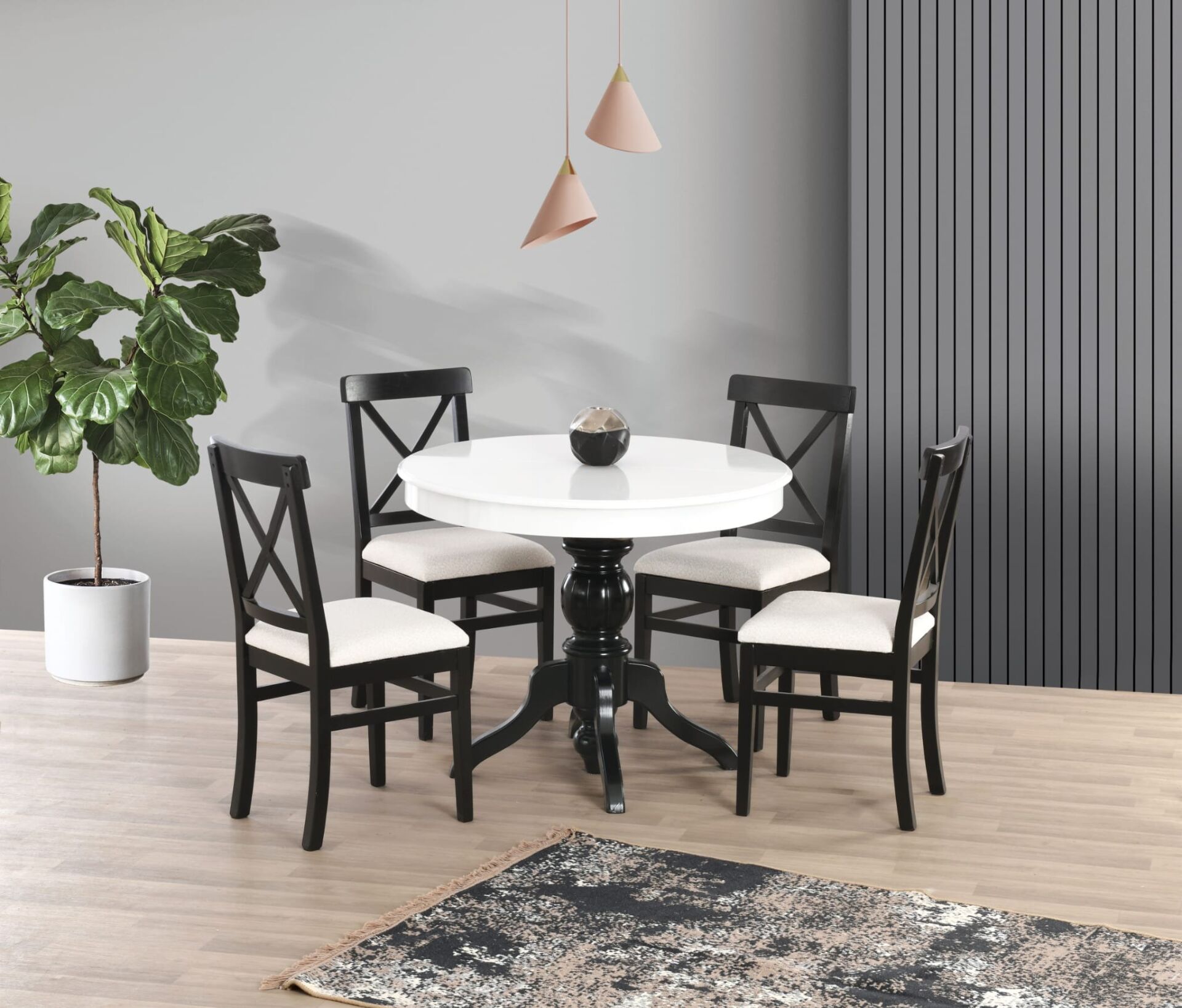 Uyar Beyaz 4 Adet Alaçatı Sandalye 100*100+30 Fiskos Açılır Lake Masa Takımı