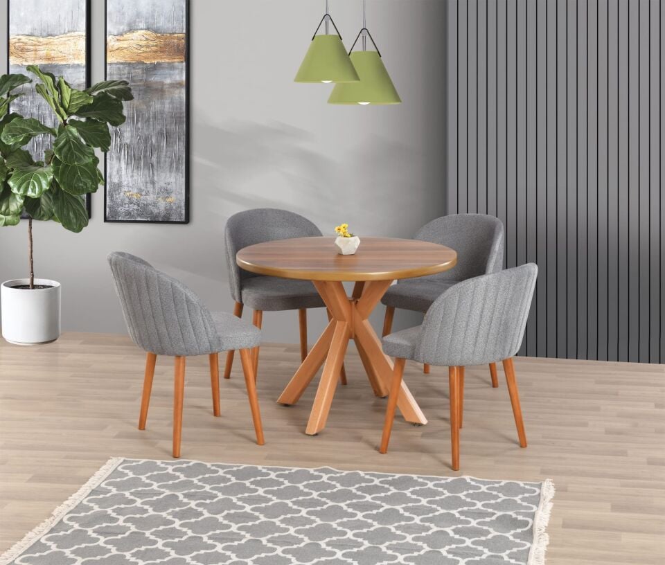 Uyar Ceviz 4 Adet Meyra Sandalye Soft-17 100*100 Sahra Sabit Masa Takımı