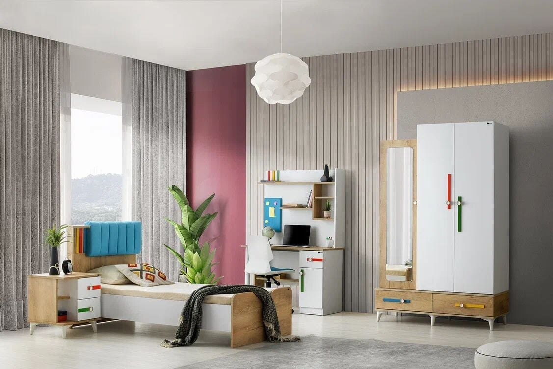 Gitar Pikolo 3 Kapılı Dolap Karyola Genç Odası Takımı