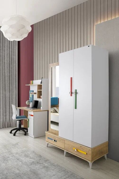 Gitar Pikolo 3 Kapılı Dolap Karyola Genç Odası Takımı