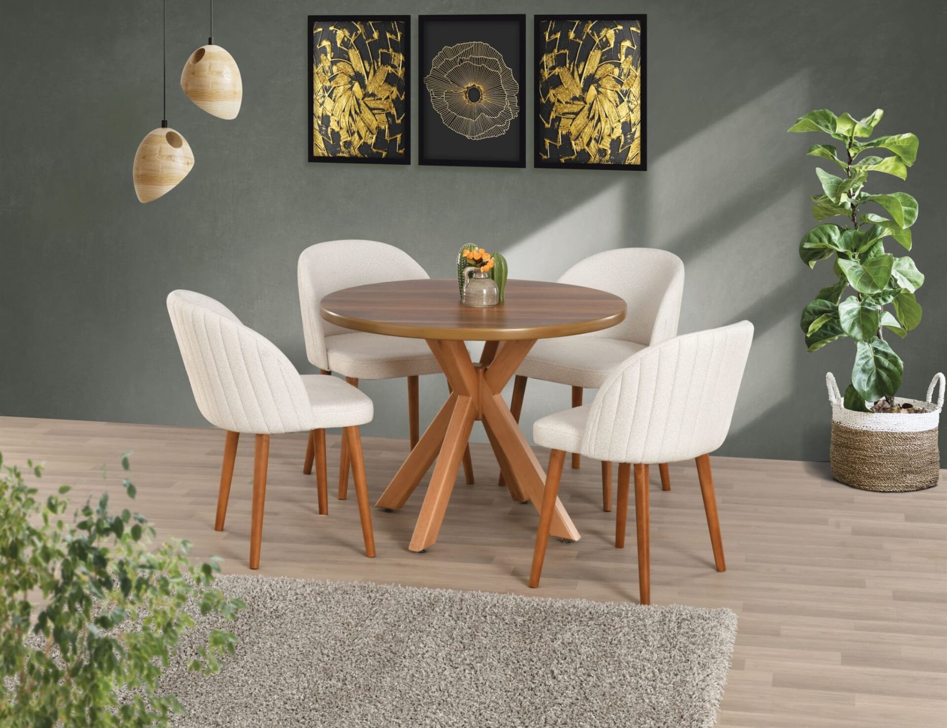 Uyar Ceviz Kaplama 4 Adet Meyra Sandalye 100*100 Sahra Sabit Masa Takımı