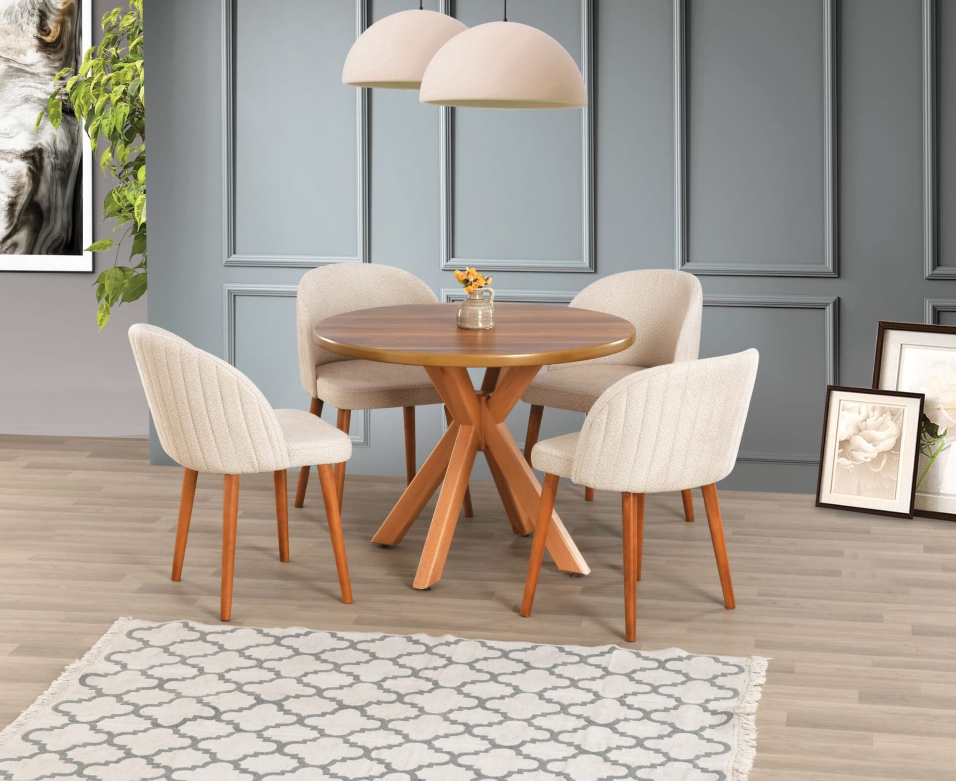 Uyar ( Sadece Masa) Ceviz Kaplama Ahşap Ayaklı 100*100 Sabit Sahra Masa