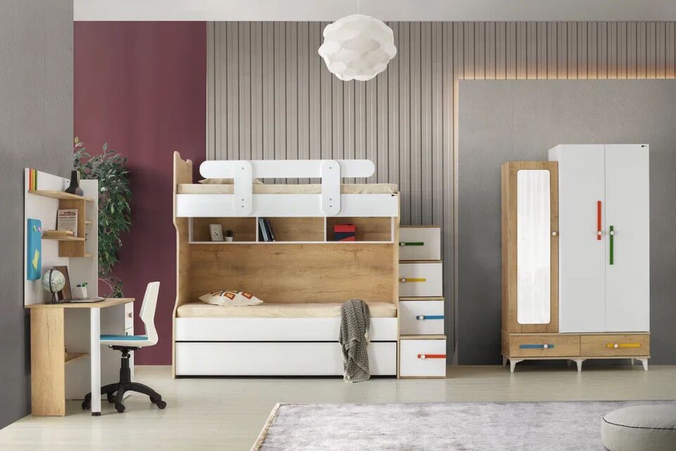 Gitar Pikolo 3 Kapılı Dolap Ranzalı Genç Odası Takımı