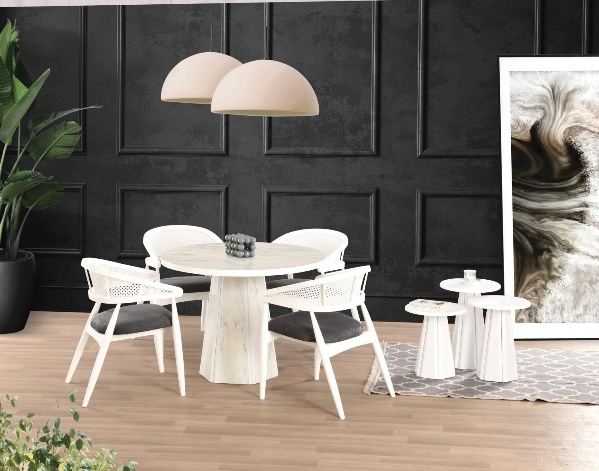 Uyar Marmo Highgloss 4Adet Gazel Sandalye 100*100 Pota Sabit Masa Takımı