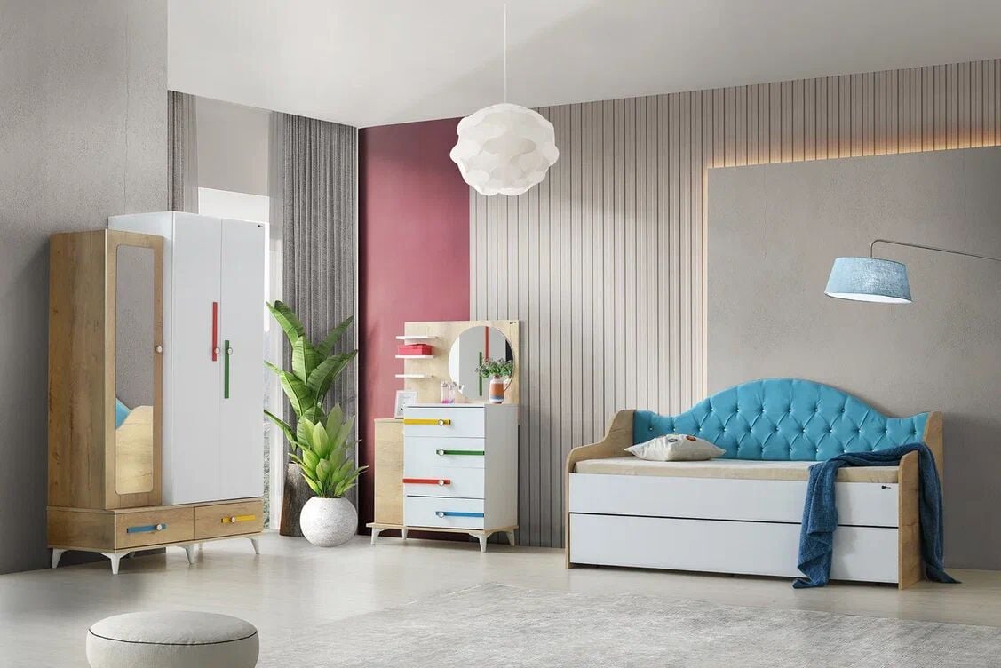 Gitar Pikolo 3 Kapılı Dolap Sedir Karyola Genç Odası Takımı