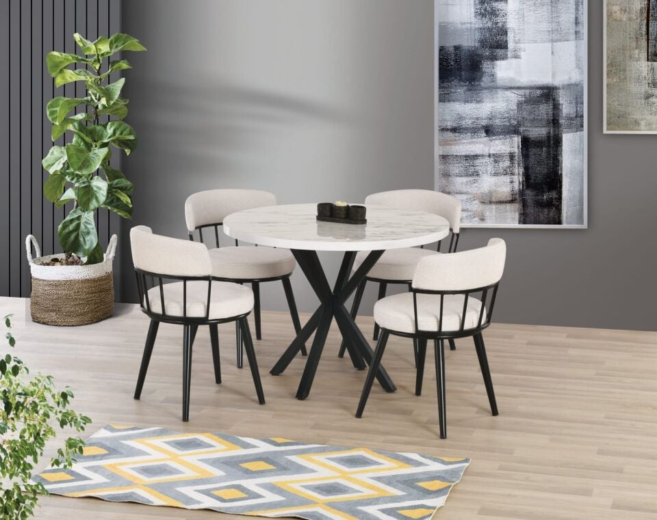 Uyar Marmo 4 Adet İstanbul Sandalye 100*100 Pota Sabit Masa Takımı