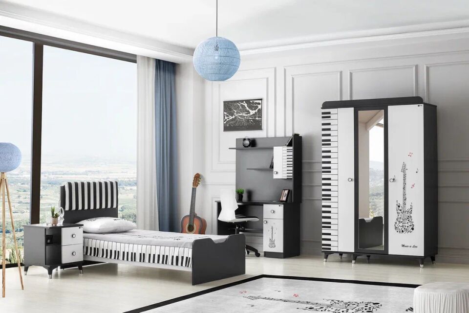 Gitar 3 Kapılı Dolap Karyola Genç Odası Takımı