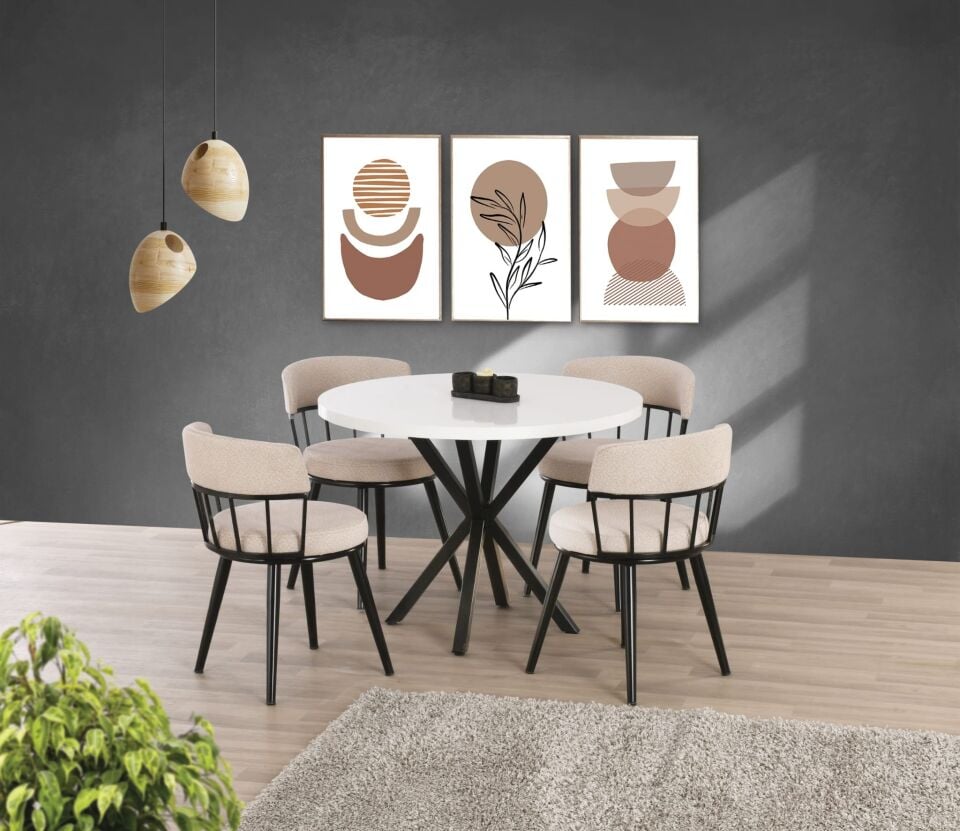 Uyar Beyaz 4 Adet İstanbul Sandalye 100*100 Pota Sabit Masa Takımı