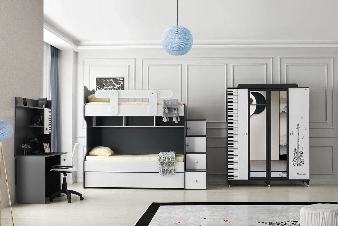 Gitar 4 Kapılı Dolap Ranzalı Genç Odası Takımı