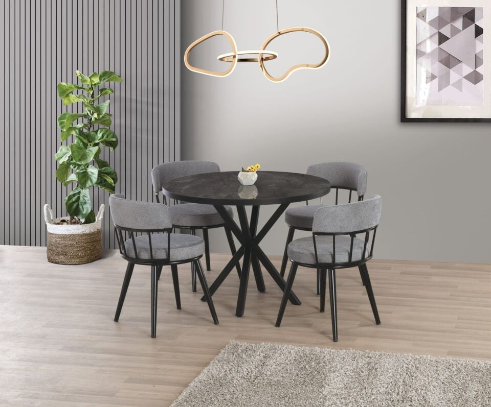 Uyar Irony Highgloss 4 Adet İstanbul Sandalye 100*100 Pota Sabit Masa Takımı