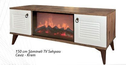 DMT 150 cm Şömineli Ceviz-Krem/Beyaz Televizyon (Tv) Sehpası