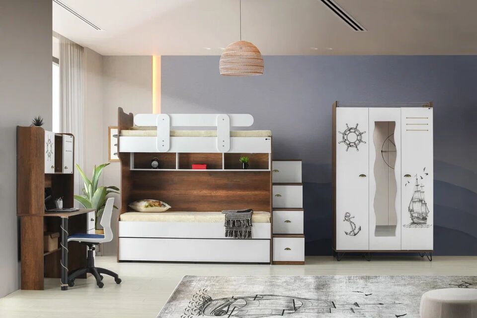 Gitar Kaptan 3 Kapılı Dolap Ranzalı Genç Odası Takımı