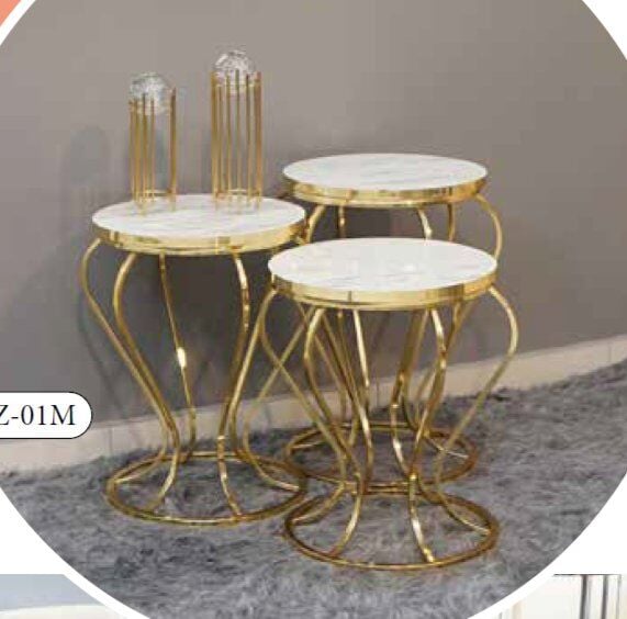 Mim Beyaz Mermer - Gold Kavanoz Zigon Sehpa