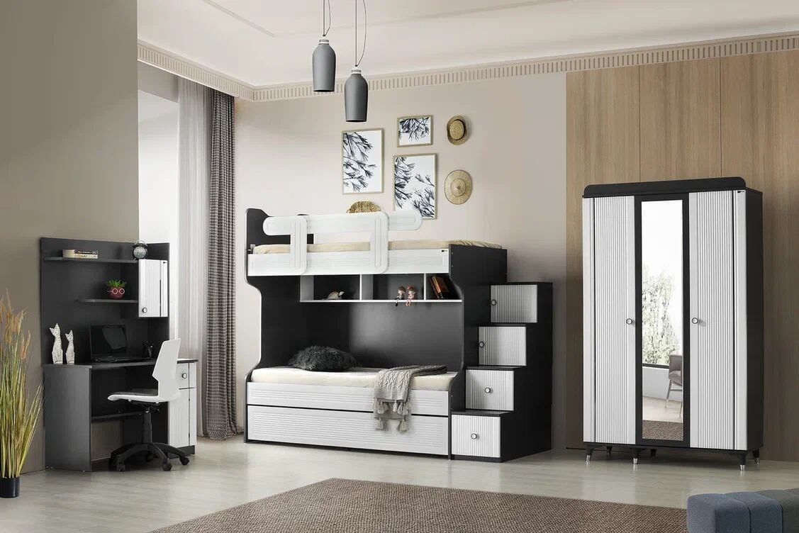 Gitar Amazon 3 Kapılı Dolap Ranzalı Genç Odası Takımı