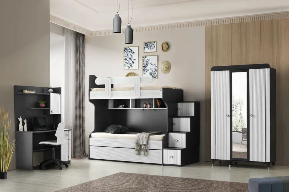 Gitar Amazon 3 Kapılı Dolap Ranzalı Genç Odası Takımı