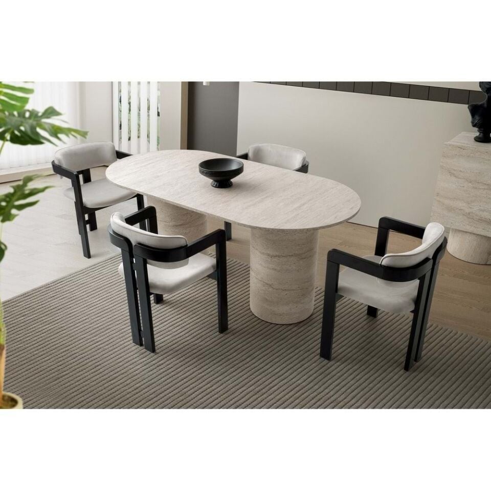 Mobilgen Traverten 4 Adet Viyana Sandalye Pamukkale Masa Takımı