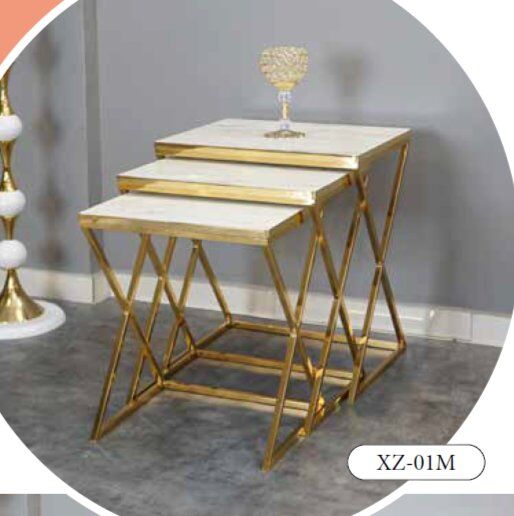 Mim Beyaz Mermer - Gold X Zigon Sehpa