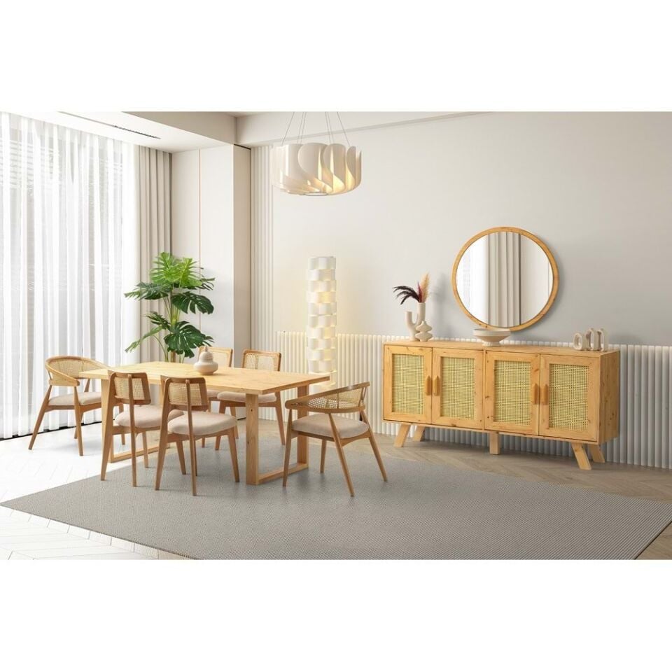 Mobilgen Naturel 2 Adet Gazel Sandalye 4 Adet Kuzey Sandalye Asrın Masa Takımı