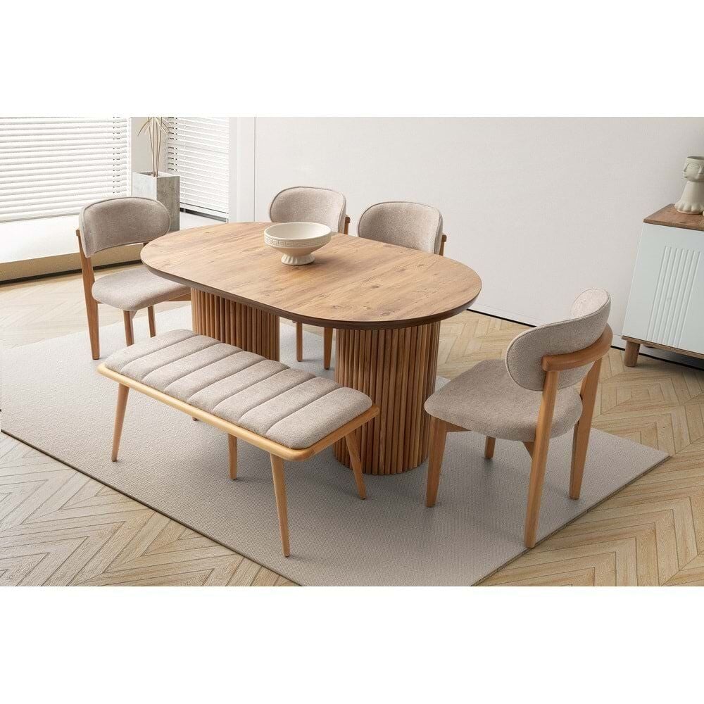 Mobilgen 4 Adet Nergis Sandalye 1 Adet Deco Bench Orkide Masa Takımı