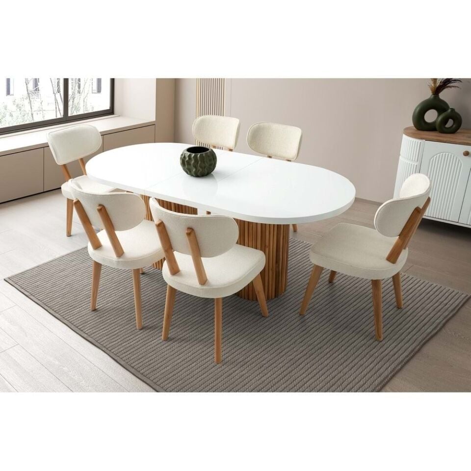 Mobilgen 6 Adet Masal Sandalye 160+30*90 Picasso HG Açılabilir Masa Takımı