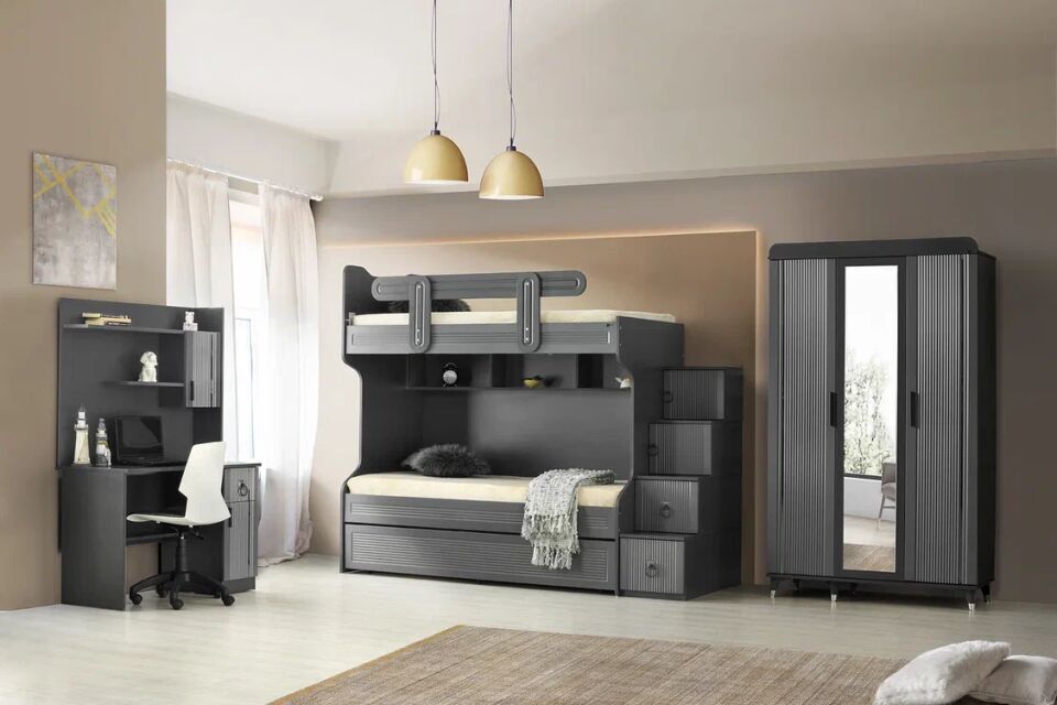 Gitar Atlantik 3 Kapılı Dolap Ranzalı Genç Odası Takımı