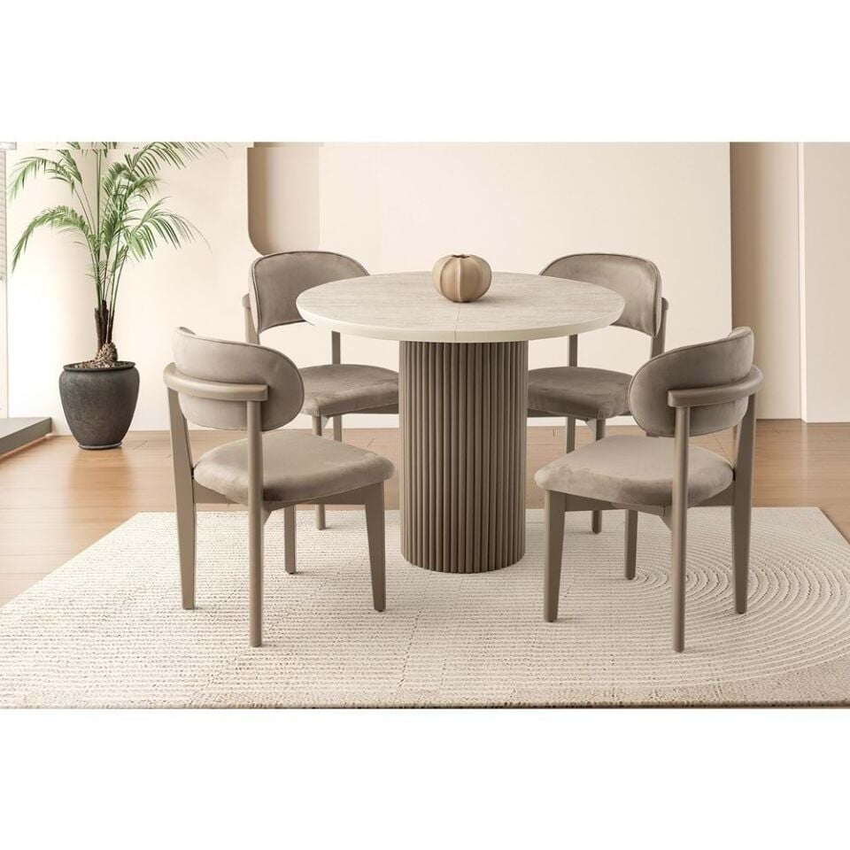 Mobilgen Cappicino 4 Adet Nergis Sandalye 100+35+100 Hilton Açılabilir Masa Takımı