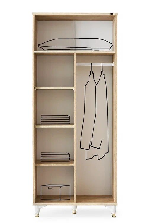 Gitar Tuna Aynalı 2 Kapılı Dolap