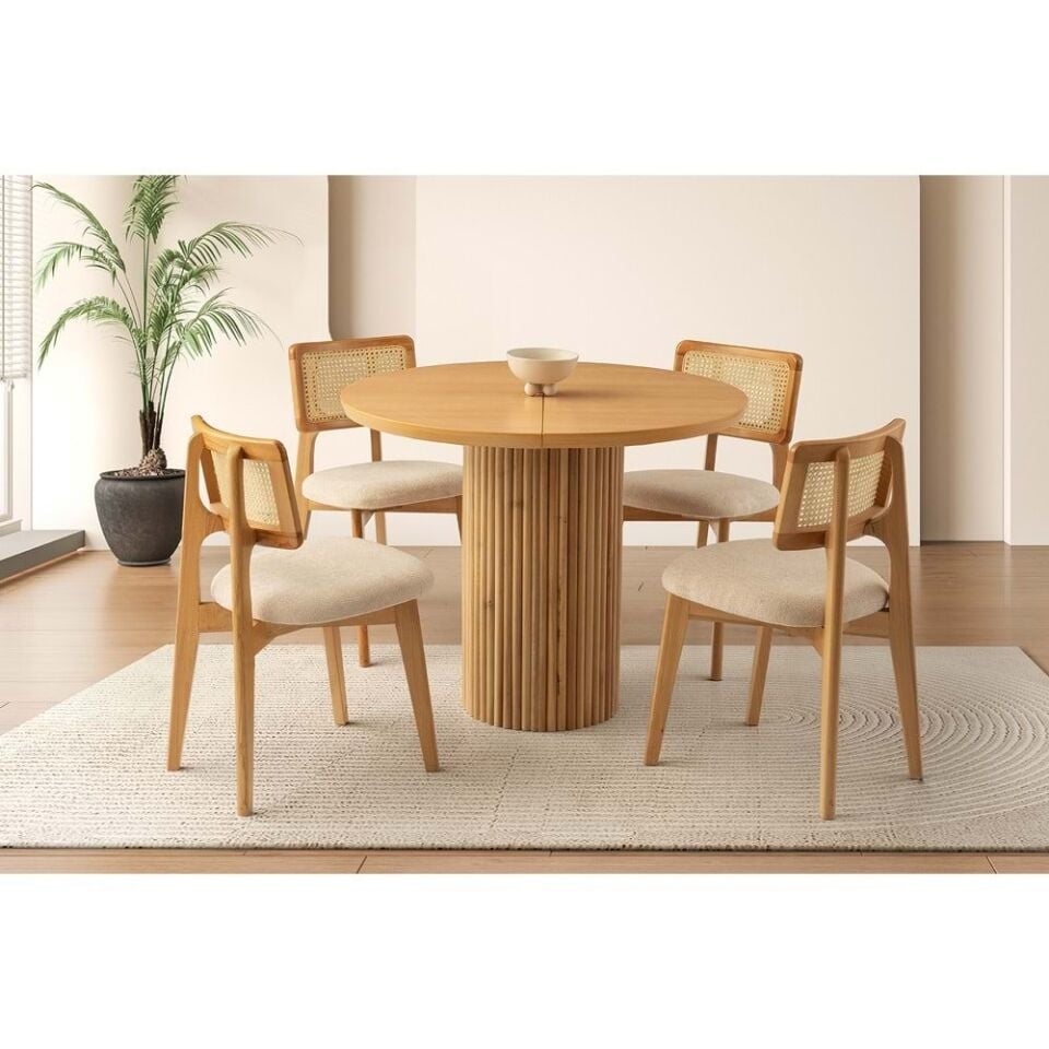 Mobilgen Naturel 4 Adet Kuzey Sandalye Hilton 100+35 Açılabilir Masa Takımı