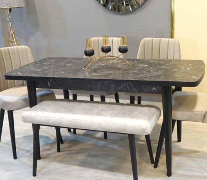 MİM (Sadece Masa) Siyah Mermer Kelebek Sabit Masa