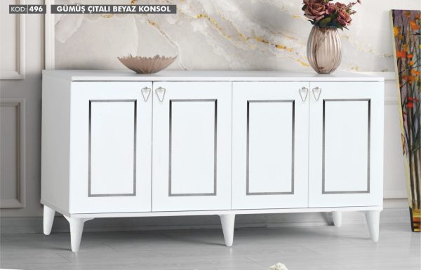 Çıtalı Gümüş Detaylı Beyaz Konsol