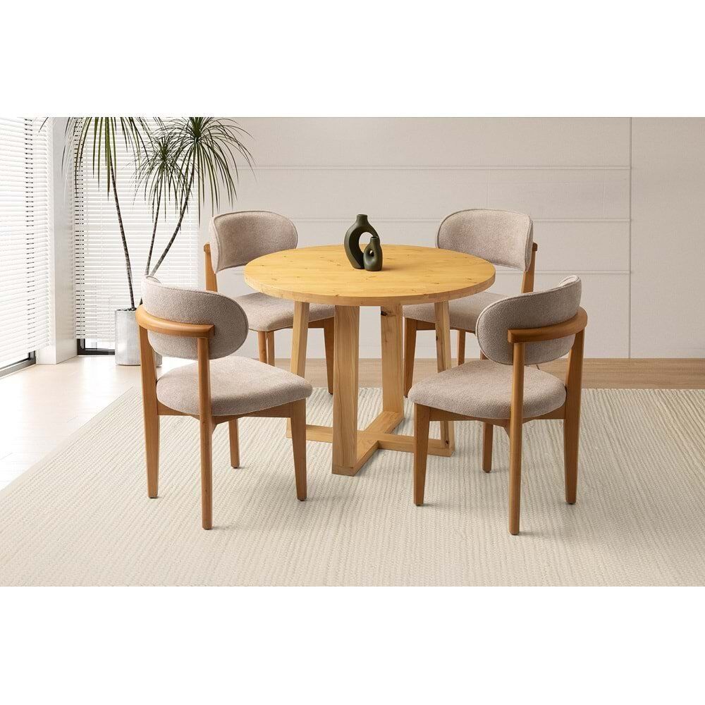 Mobilgen Ahşap 4 Adet Nergis Sandalye Yuvarlak Kayın Masa Takımı