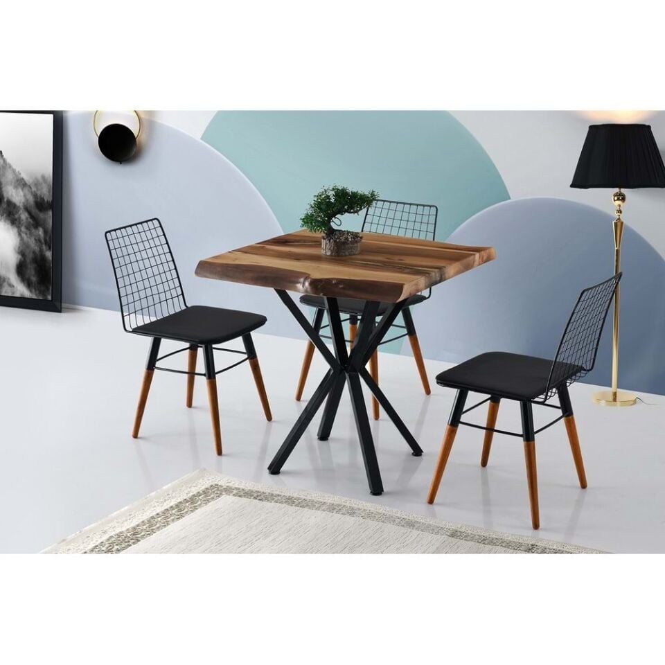 Ceviz Mobilgen 3 Adet Nehir Sandalye Doğal Ahşap Masa Takımı