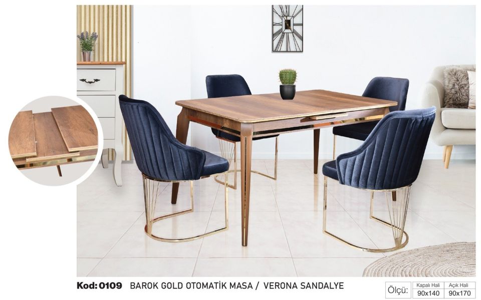 Barok Gold Kahve Otomatik Masa Verona Sandalye