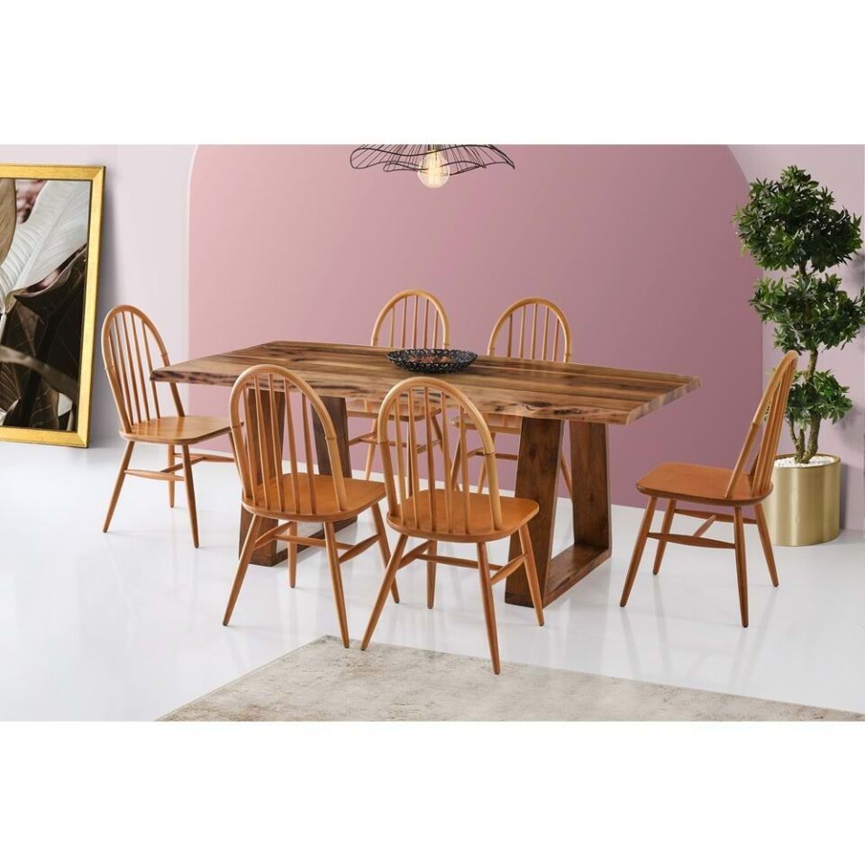 Ceviz (Sadece Masa) Mobilgen Cemre Ayaklı Doğal Ahşap Masa