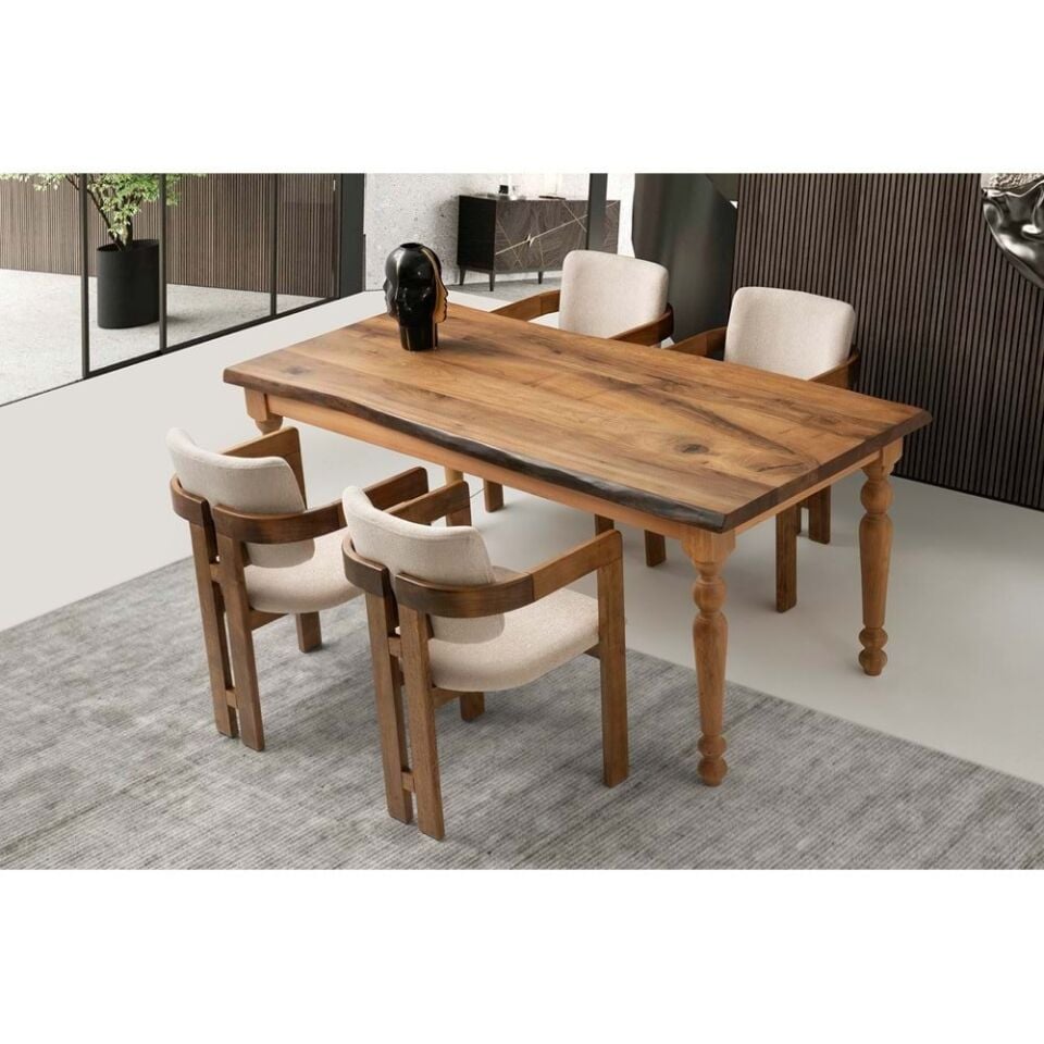 Mobilgen 4 Adet Viyana Sandalye Doğal Ahşap Masa Takımı