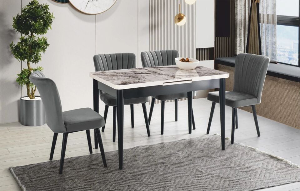 MDF Masa/Efes -Siyah - Deniz Kabuğu Sandalye Masa Takımı