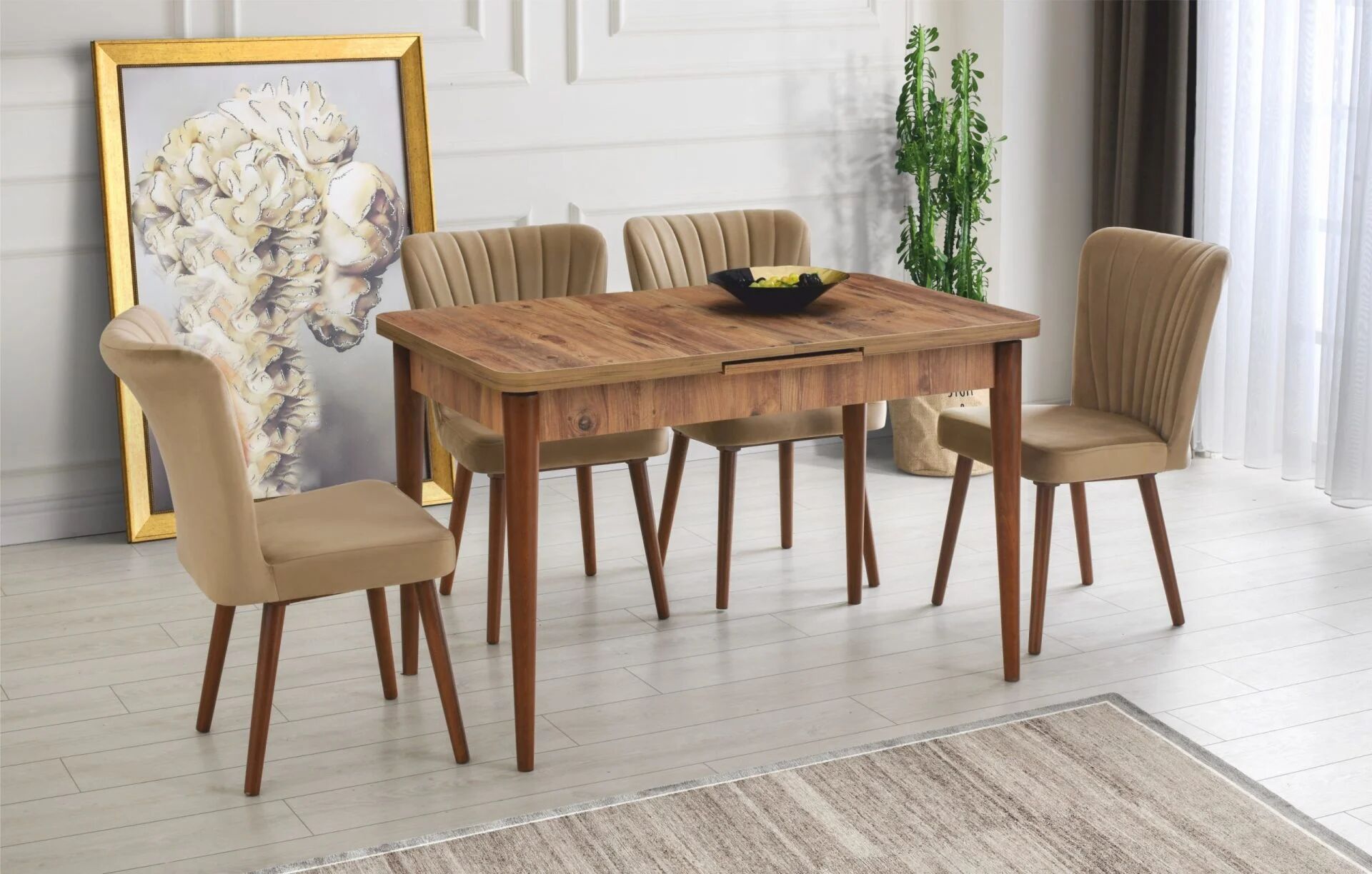 MDF Atlantik Çam Deniz Kabuğu Sandalye Açılabilir Masa Takımı